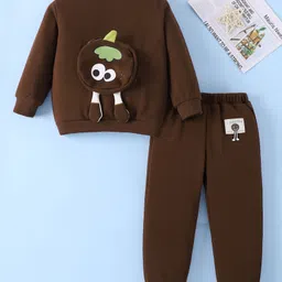 Mark & Mia Full Sleeves Winter Wear T-Shirt & Lounge Pant Set With Tomato Applique - Dark Brown-picture-39