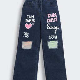 Tiny Girl Denim Fun Days Text Printed & Distressed Jeans - Dark Blue-picture-1