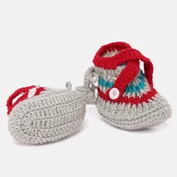 MayRa Knits Button Detail Hand Knitted Booties - Grey image 3