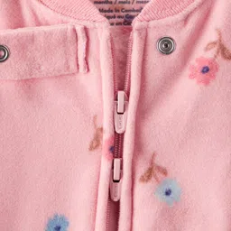 Carter's Full Sleeves Footed Sleepsuit with Butterfly Patch & Floral Print - Pink image 3