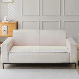 HOUSE OF QUIRK Cream-Coloured & White Solid Velvet 5 Seater Sofa Mat-picture-25