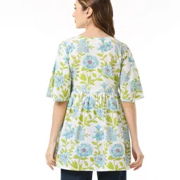 Bella Mama 100% Cotton Woven Overlapping Front With Half Sleeves Maternity Top Floral Print - White image 4