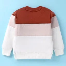 Pepito Fleece Knit Full Sleeves Winter Wear T-Shirt & Lounge Pant Set With Text Print & Cut & Sew Design - Brown & White image 3