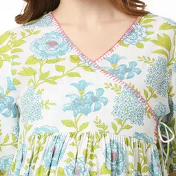 Bella Mama 100% Cotton Woven Overlapping Front With Half Sleeves Maternity Top Floral Print - White image 5