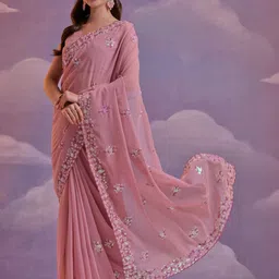 CaniBani Mauve Pure Georgette Sarees image 2