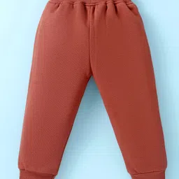 Pepito Fleece Knit Full Sleeves Winter Wear T-Shirt & Lounge Pant Set With Text Print & Cut & Sew Design - Brown & White image 5