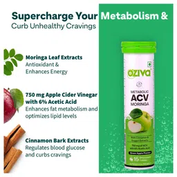 OZiva Apple Cider Vinegar Moringa To Control Cravings, Green Apple,15 fizzy tabs Pack of 4 image 5