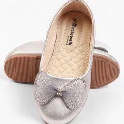 Cute Walk by Babyhug Slip On Ballerina With Bow Applique - Silver image 5