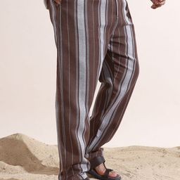 Instafab Plus Men Plus Size Striped Comfort Cigarette Trousers-picture-14