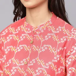 ishin Anubhutee Women Coral Pink & Off-White Printed A-Line Kurta image 2