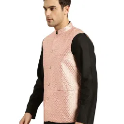 Sojanya Light Pink & Gold Printed Nehru Jacket image 3