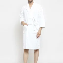 Trident Snowflake White Cotton 350 GSM Bathrobe for Men (Large) image 1