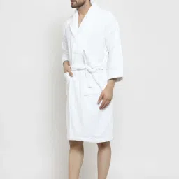 Trident Snowflake White Cotton 350 GSM Bathrobe for Men (Large) image 3
