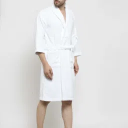 Trident Snowflake White Cotton 350 GSM Bathrobe for Men (Large) image 4