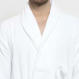 Trident Snowflake White Cotton 350 GSM Bathrobe for Men (Large) image 5