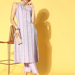 Yufta Pink Pure Cotton Printed Kurta Pant Set image 4