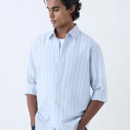 WES Casuals by Westside Light Blue Pinstriped Relaxed-Fit Shirt-image-45