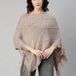 showoffff SHOWOFF Beige Self Design Poncho image 2