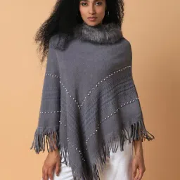 showoffff SHOWOFF Grey Embellished Poncho-picture-17