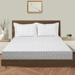 Swayam Dona Abstract Blue 250 TC Cotton King Fitted Fitted Bedsheet with 2 Pillow Covers image 2