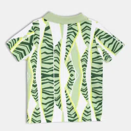 MINIKLUB White & Green Cotton Half Sleeves Abstract Printed Polo T-Shirt image 2
