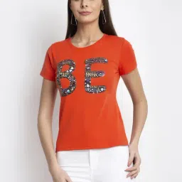 Global Republic Orange Printed T-Shirt-image-1