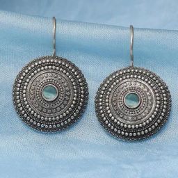 Biba Sea Green Oxidized Brass Drop Earrings-picture-28