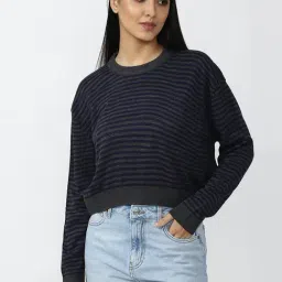 Forever 21 Grey & Navy Striped Sweater-image-69