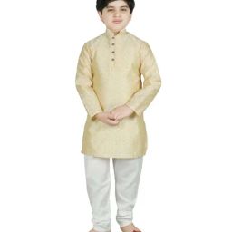 SG Yuvraj Kids Beige & White Self Full Sleeves Kurta Set-picture-13