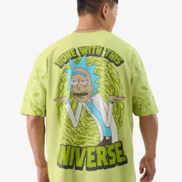 The Souled Store Rick & Morty: Done with this Universe Light Green Graphic Print Oversized T-Shirt image 2