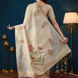 Satrani Beige Chanderi Woven Saree With Unstitched Blouse image 2