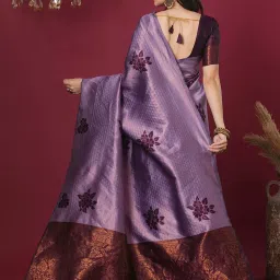 Satrani Lavender Silk Blend Woven Saree With Unstitched Blouse image 2