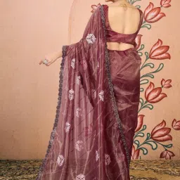 Satrani Maroon Net Embroidered Saree With Unstitched Blouse image 2