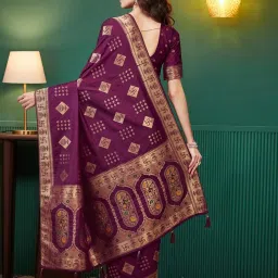 Satrani Purple Silk Woven Saree With Unstitched Blouse image 2