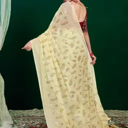 Satrani Yellow Georgette Printed Saree With Unstitched Blouse image 2