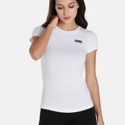 Puma White Cotton Logo Print Essential T-Shirt image 1