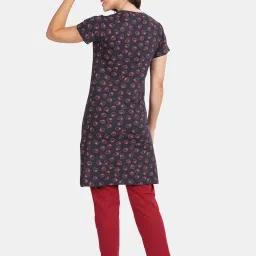Kryptic Navy & Maroon Cotton Printed Long T-Shirt With Pyjamas image 2