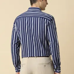 Allen Solly Navy Cotton Slim Fit Striped Shirts image 2