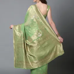 Saree Mall Green Woven Saree With Unstitched Blouse image 2