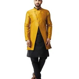 Sojanya Mustard Self Print Sherwani Jacket image 5