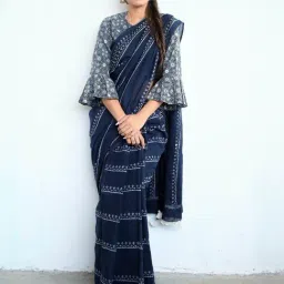 Chidiyaa Blue Block Printed Saree-picture-38
