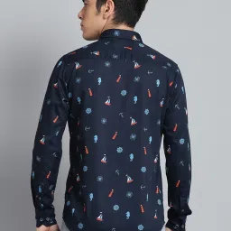 Monte Carlo Navy Cotton Regular Fit Printed Shirt image 2