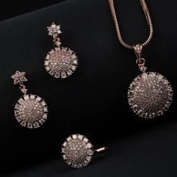 Priyaasi Rose Gold AD Studded Pendant & Earring Set-picture-1