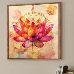Art Street Multicolour Large Framed Lotus Floral Canvas Painting image 2