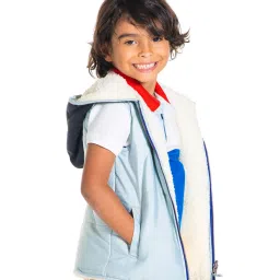 Cherry Crumble By Nitt Hyman Kids Off White & Grey Quilted Reversible Hooded Jacket image 3