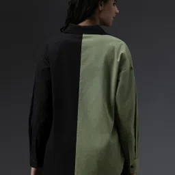 High Star Green & Black Cotton Color-Block Shirt image 2