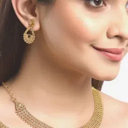 Zeneme Gold Plated Textured With Intricate Detailing Necklace Set image 3