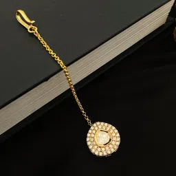 Abdesigns Gold-Tone Plated Polki Kundan Studded And Beaded Maang Tikka Headpiece image 2