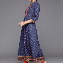 Indo Era Blue Printed A Line Kurta image 3