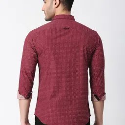 Basics Red Cotton Slim Fit Printed Shirt image 2